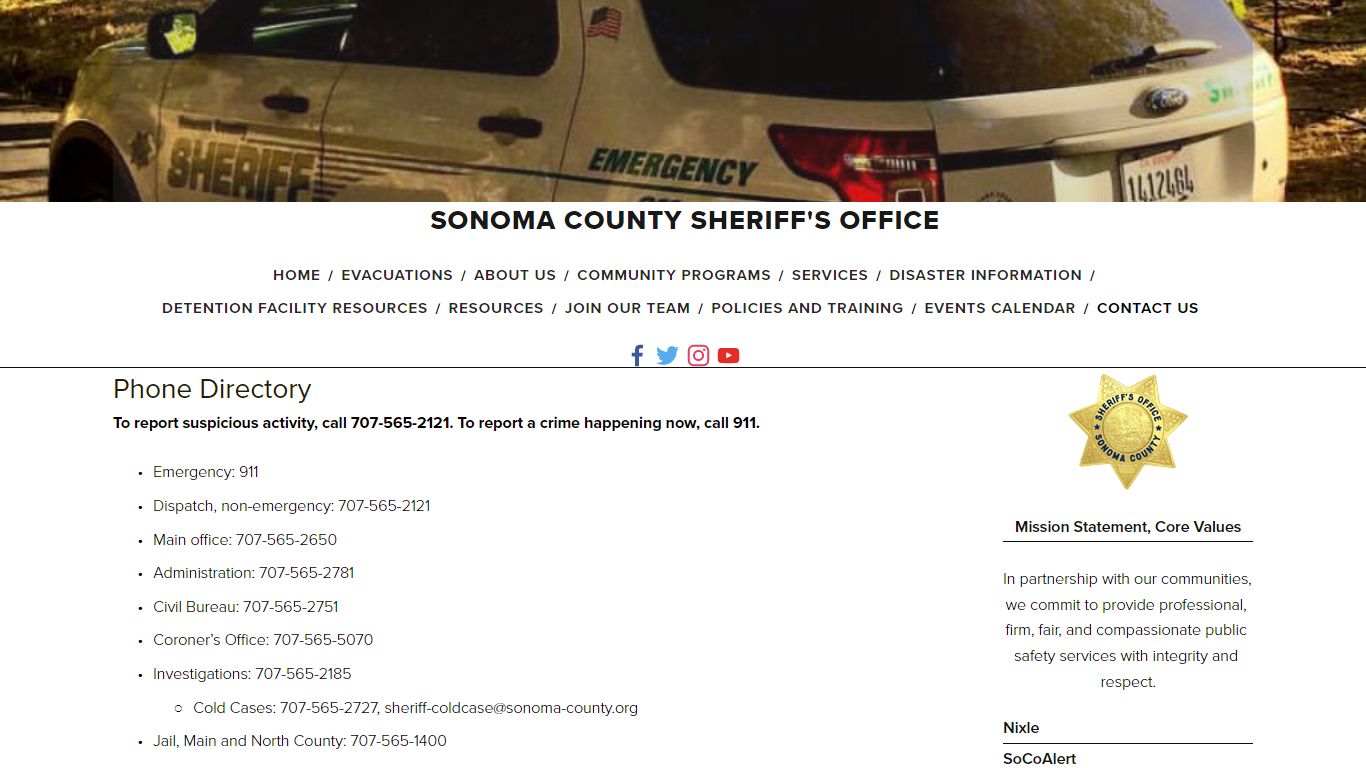Phone Directory — Sonoma County Sheriff's Office